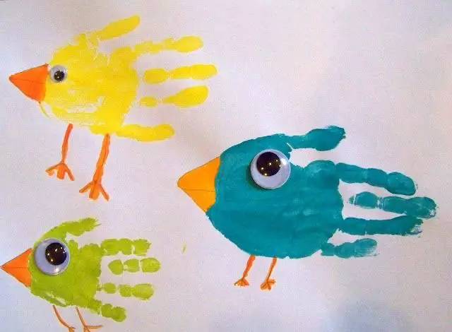 幼儿园教师作品:教师手印画范例:龙虾,金鱼,孔雀