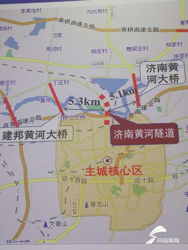 7公里,南起泺口南路,依次下穿二环北路,绕城北高速,南岸大堤,黄河