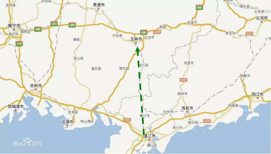 省道s286(廉湛快速路)规划起点位于廉江市,终点与玉湛高速海田支线相