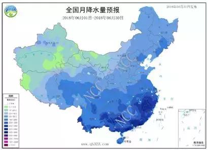 2018年6月全国月降雨量分布图(数据来源:航天宏图)