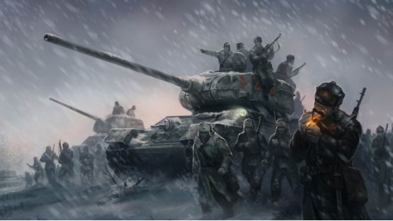 (卫国战争时期,斯大林格勒城外雪夜中行进的苏联红军)