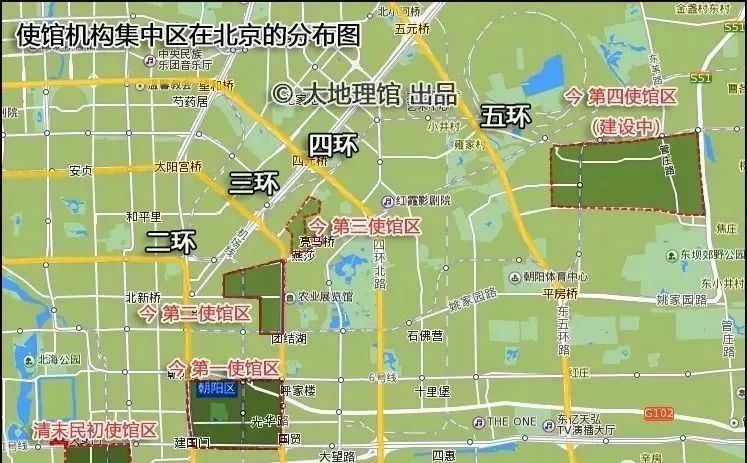 北京近代以来五个使馆区位置图