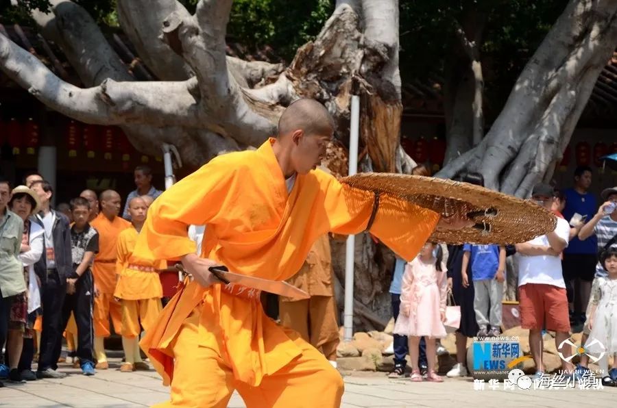 图为泉州少林寺一名武僧正在演练武术.新华网 王雄 摄