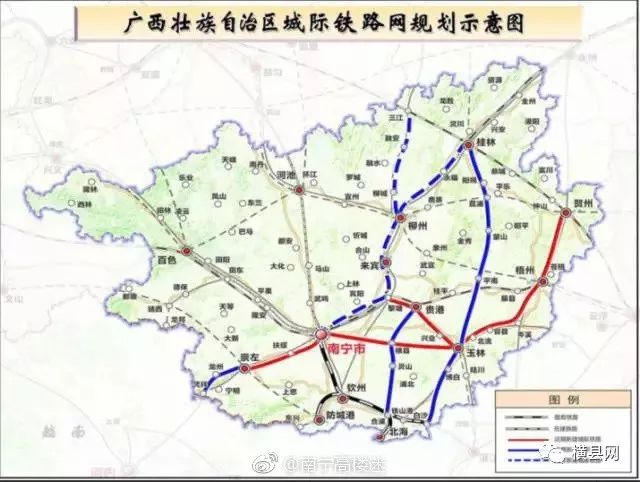 后折向东南,玉林市福绵区,从城市南侧引入玉林北站,接拟建的梧玉