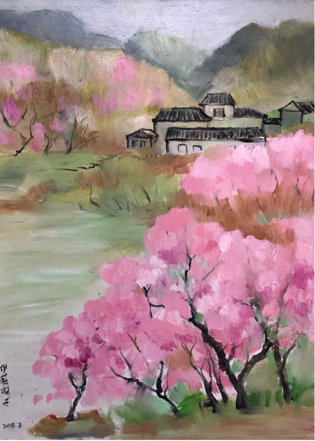 《桃花渡》60x80cm 布面油画 2018《葛仙山的春天》60x80cm 布面油画