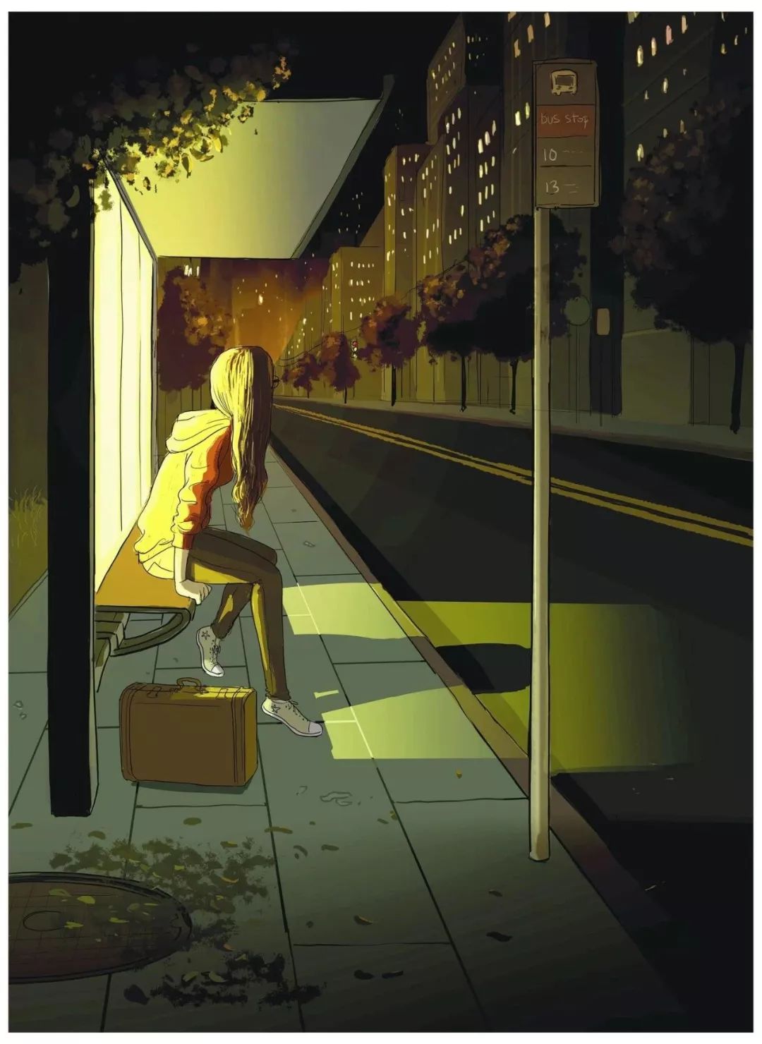 一个人等待深夜最后一班公车