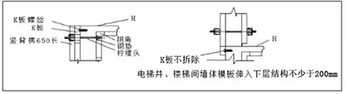 外墙上层与下层模板交接安装示意图