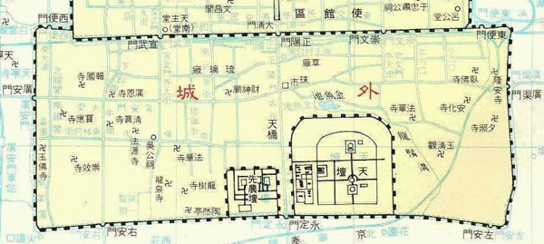 清朝时北京分皇城内城外城汉人只能住在九门以外