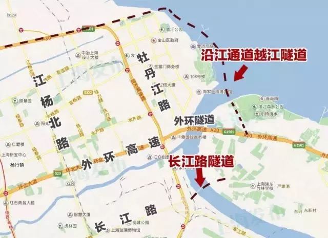 沿周家嘴路向东连续下穿工路中环线, 上海理工大学,复兴岛,黄浦江