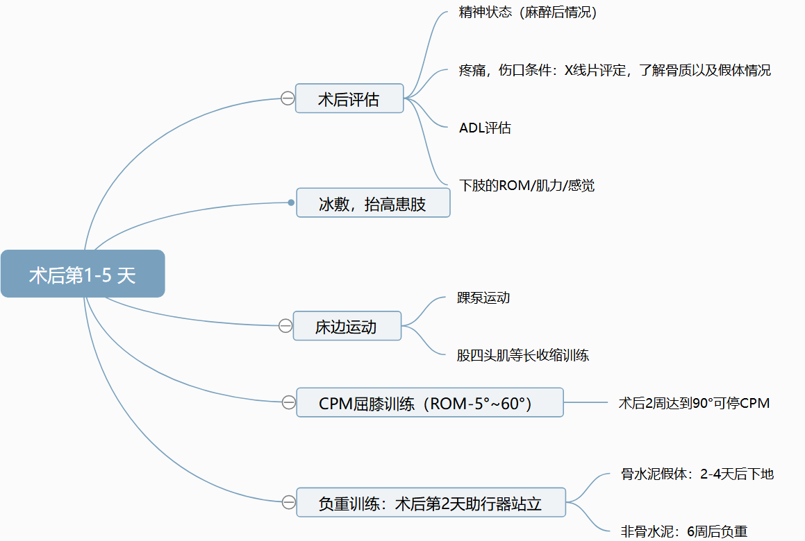 膝关节置换术后康复治疗方案超详细的思维导图