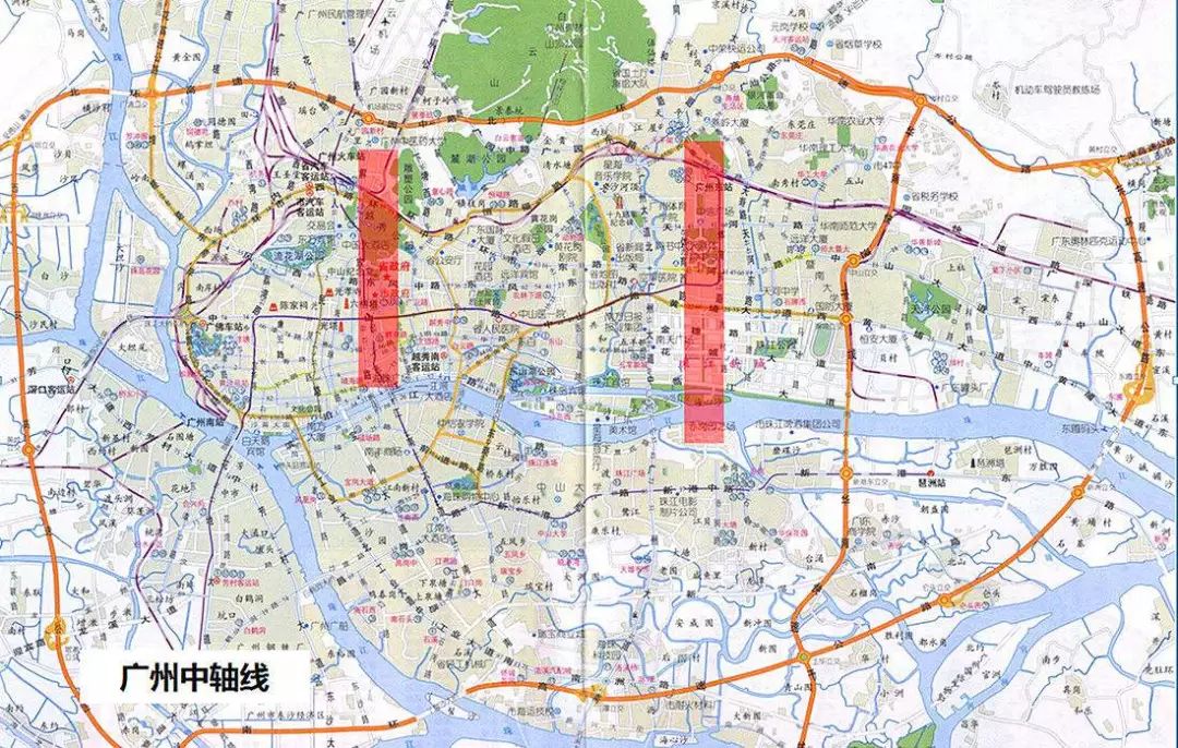 这两条轴线分别在不同的历史时期统领了广州的空间格局,分别代表广州
