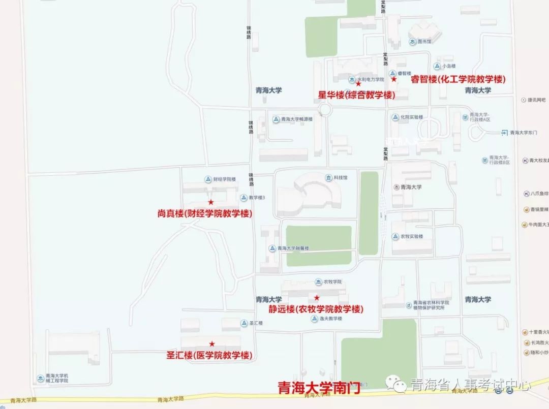 青海师范大学新校区考点分布示意图