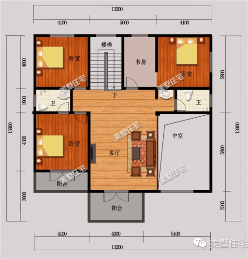 13x13米二层简欧别墅,5室2厅,户型方正,布局实用好到不行