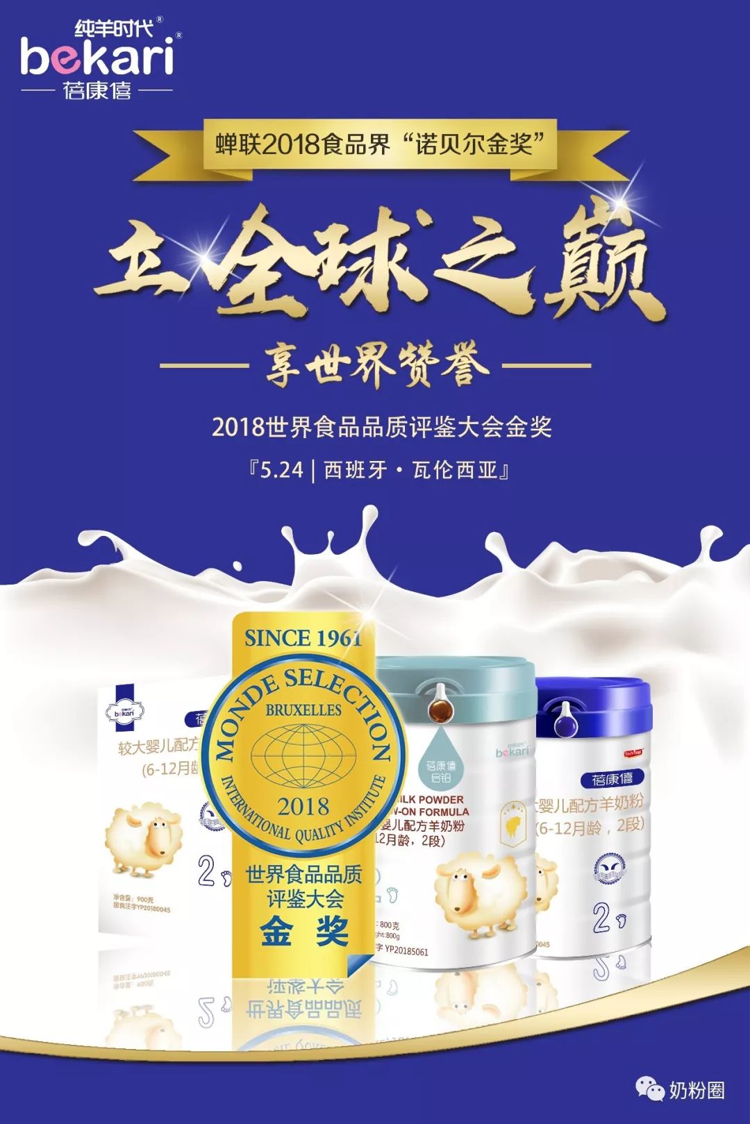 获得2018年世界食品品质评鉴大会的奶粉企业有飞鹤,圣元,宜品,康多