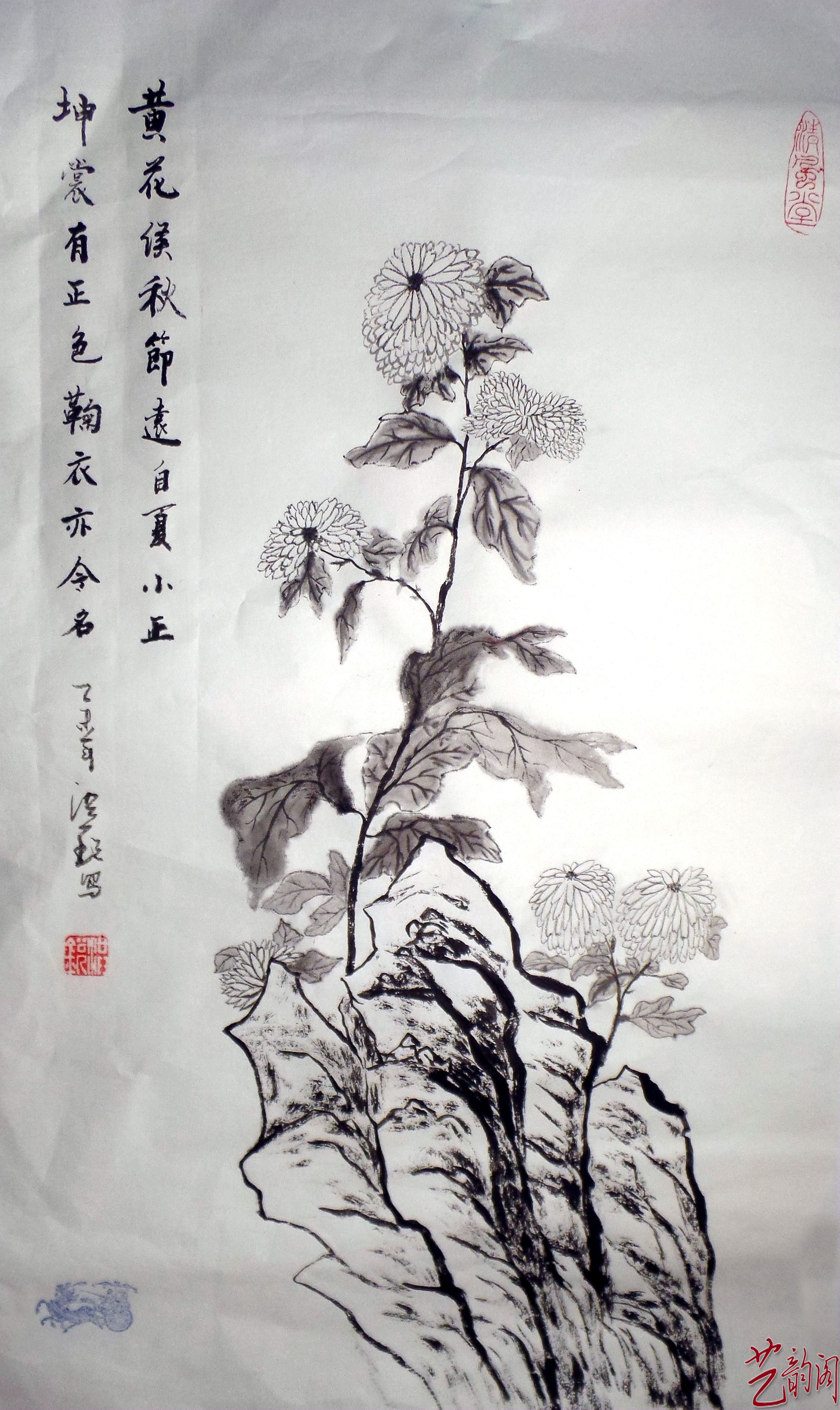 (梅兰竹菊)菊花 46x70cm(2015年创作)总之,近几年其作品身受国内外