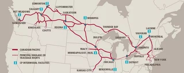 如今的加拿大太平洋铁路全线,与美国铁路也连接了起来