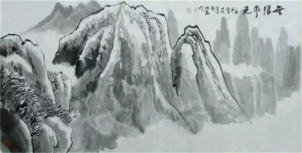 党旗飘飘迎七一著名画家张勤山水画艺术