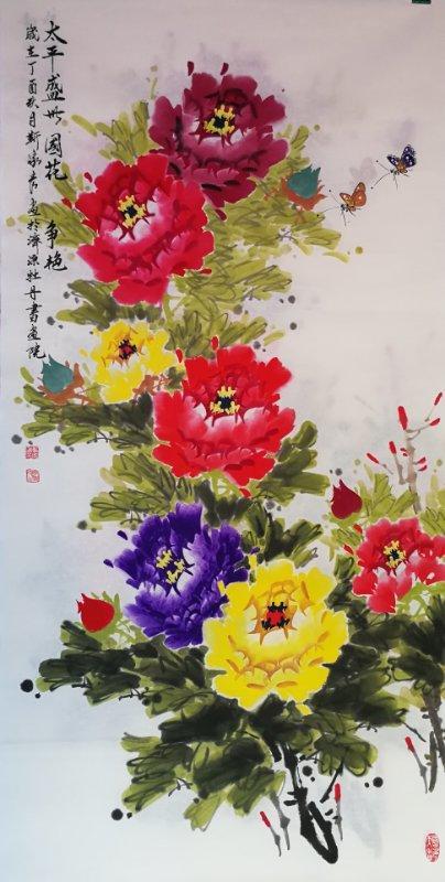中国著名牡丹画家靳家宏作品欣赏