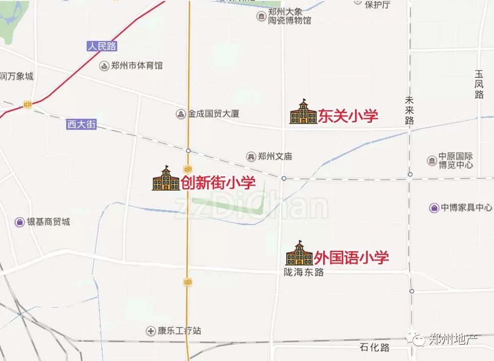 创新街小学地址:紫荆山路与西大街交叉口划片范围:南大街以东,城东路