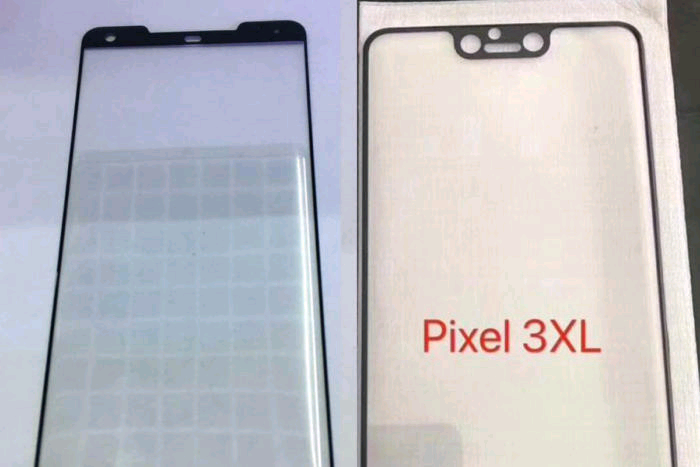 与pixel   xl(左)相比,pixel 3xl屏幕上有一个额外的摄像头孔.