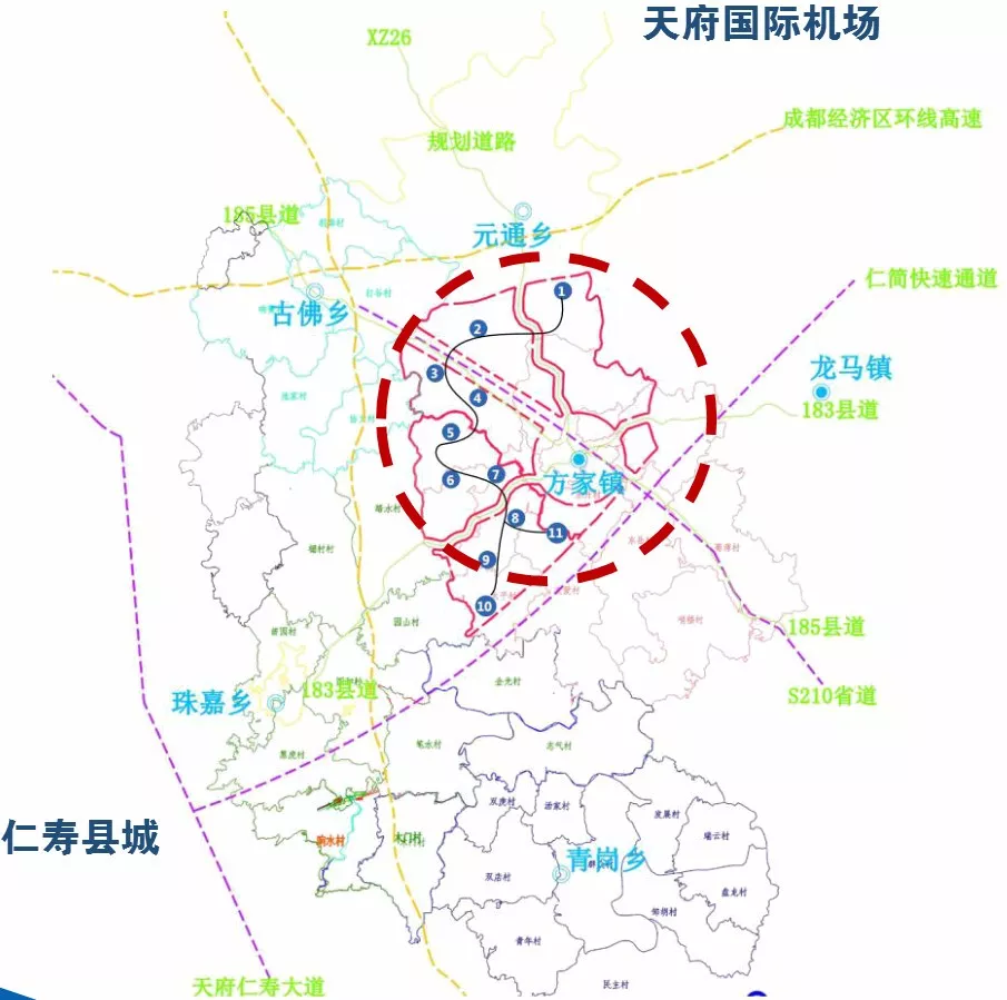 方家镇和元通镇,紧邻成都第三绕城高速和仁简快速通道,距离仁寿县城仅