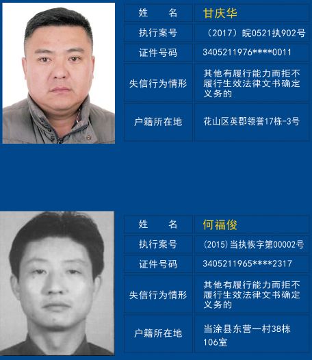 马鞍山法院曝光最新一批老赖黑名单附完整名单