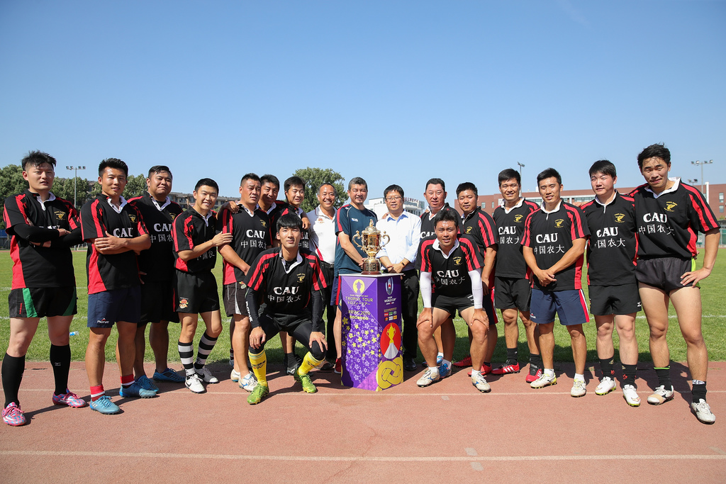 2019英式橄榄球世界杯 橄榄球金杯到访中国农业大学