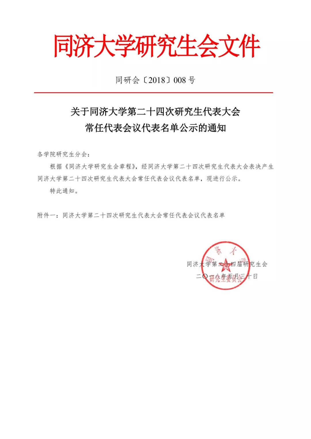 【公示】同济大学第二十四次研究生代表大会常任代表会议代表名单