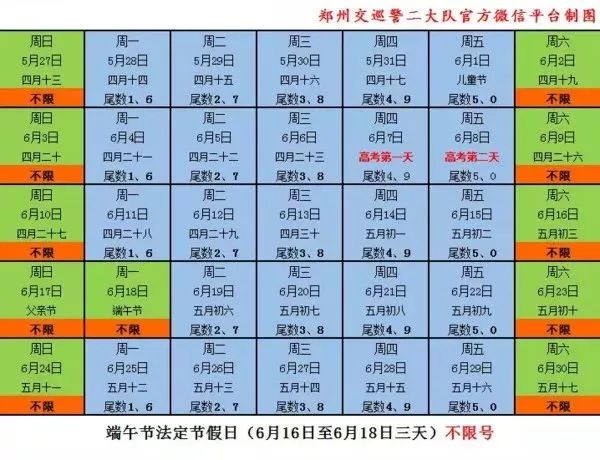 6月郑州限行规定出炉!高考期间家有考生的车辆不限号!