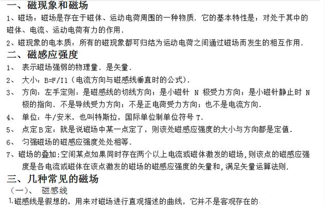 高二物理老教师精心整理磁场知识点总结