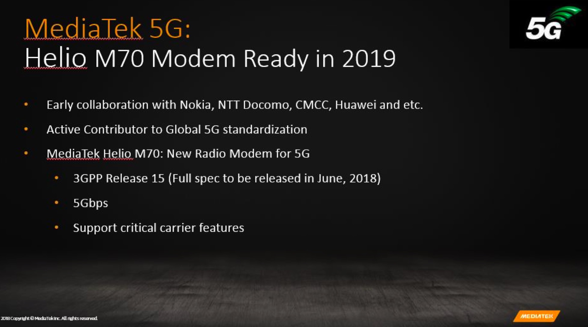 联发科公布5g进程:5g helio m70 modem明年亮相