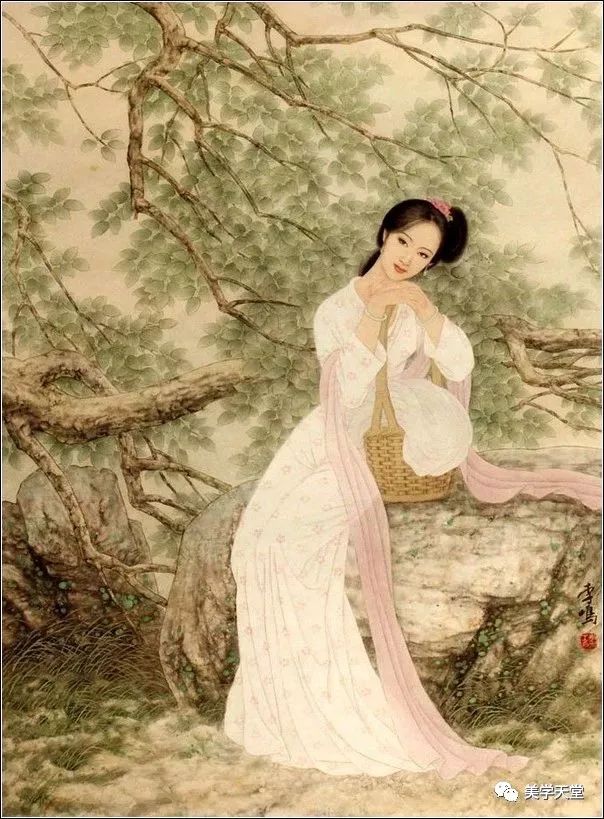 中国古典美女绘画,如花照水