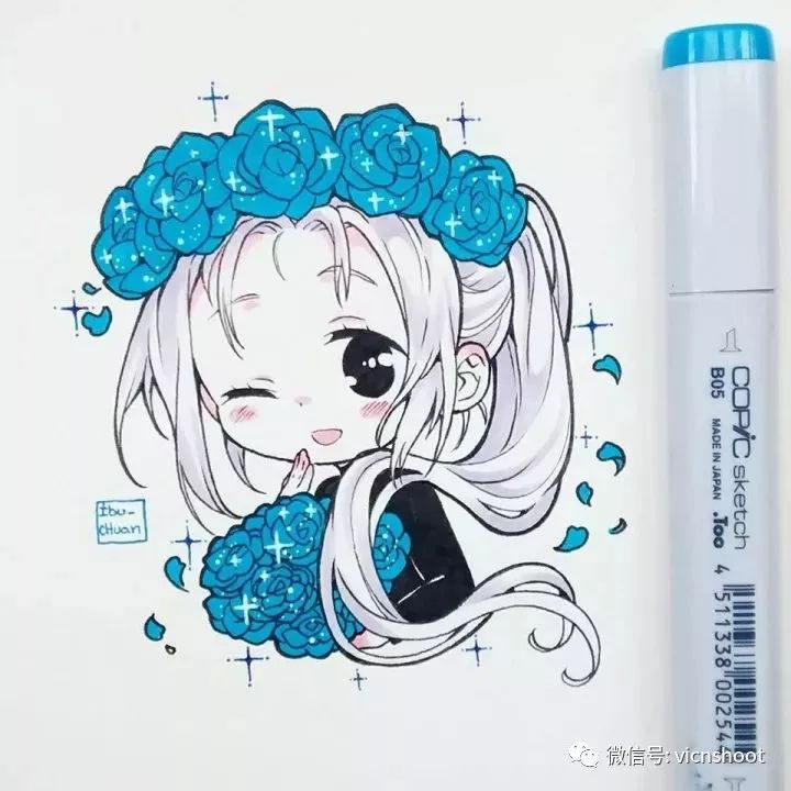 萌化的马克笔卡通人物插画