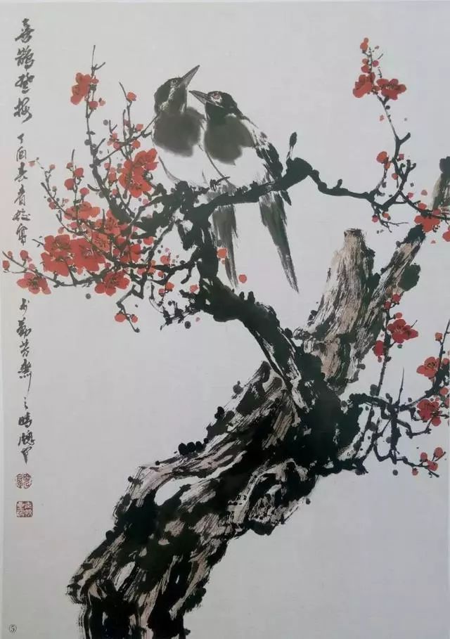 国画小课堂:《喜鹊登梅》的画法