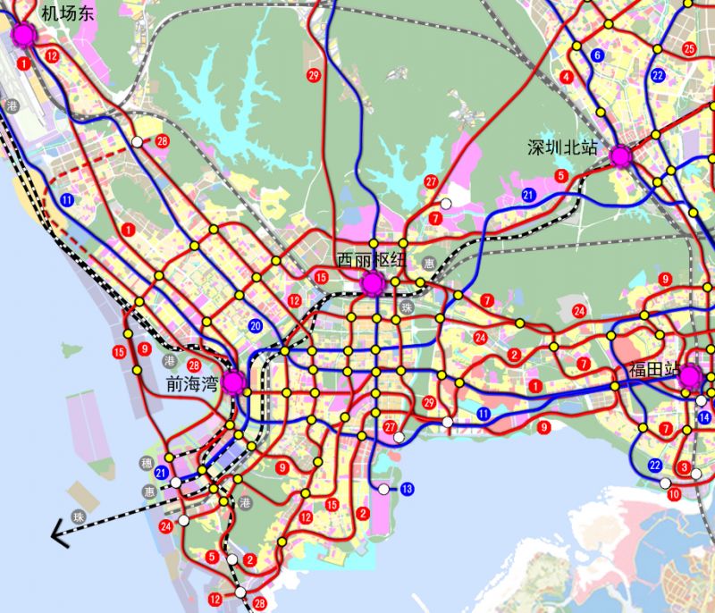 深圳市轨道交通线网规划(2016-2030)总体方案图