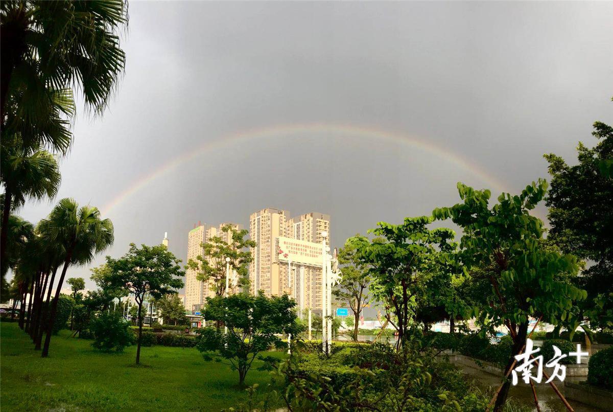 暴雨暂歇,江门市区上空出现雨后彩虹|视频