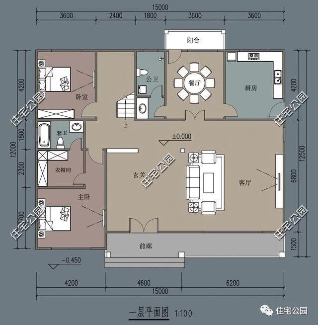 15x12米农村别墅,大客厅主卧配套齐全,舒适生活从这里