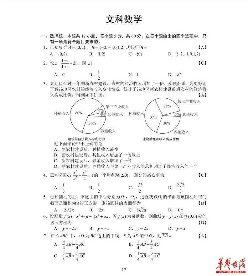 全国卷1数学文科答案