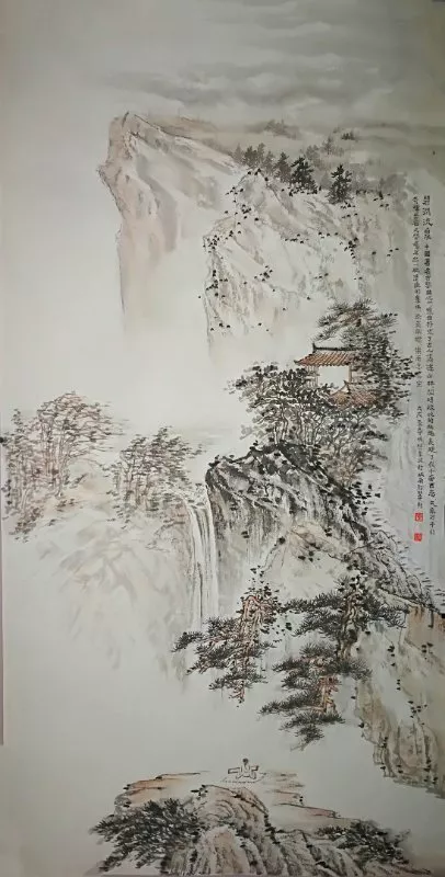 《碧涧流泉 宣纸水墨画 100x55cm