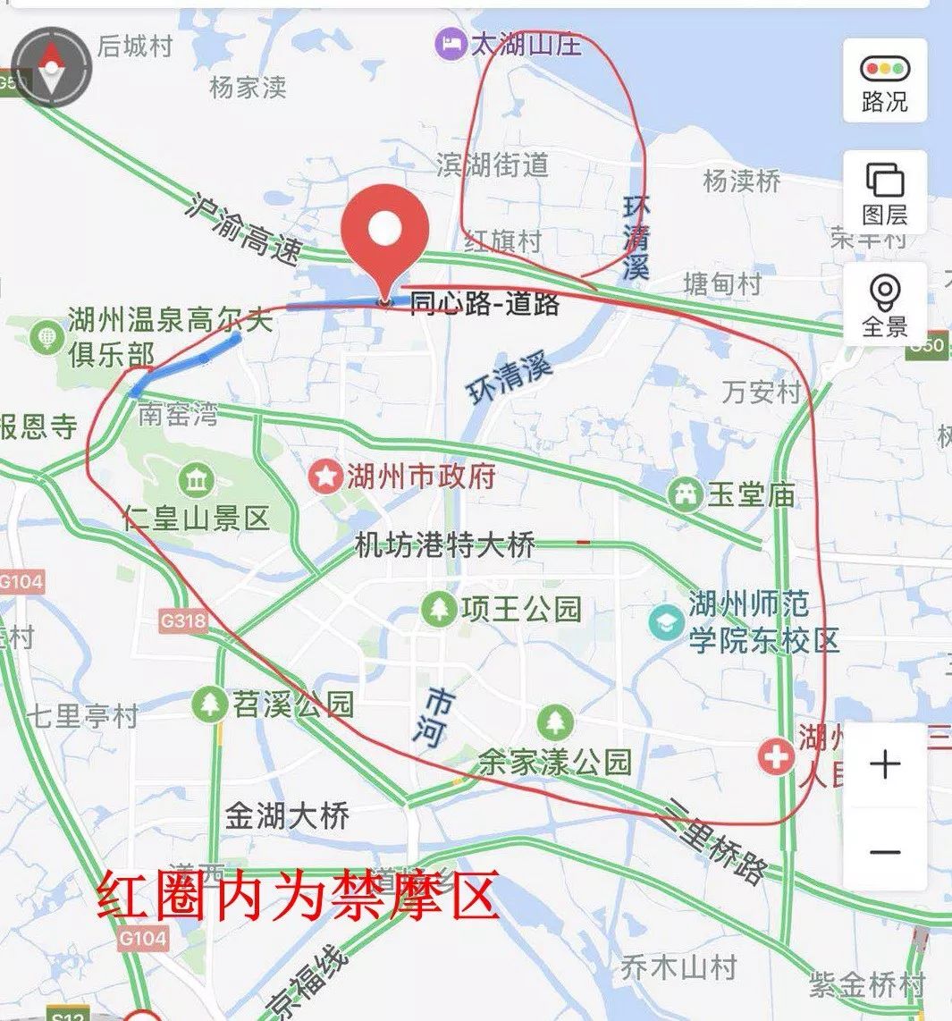 据湖州车友介绍,此次禁摩的区域基本上涵盖了湖州市区的主要区域,可以