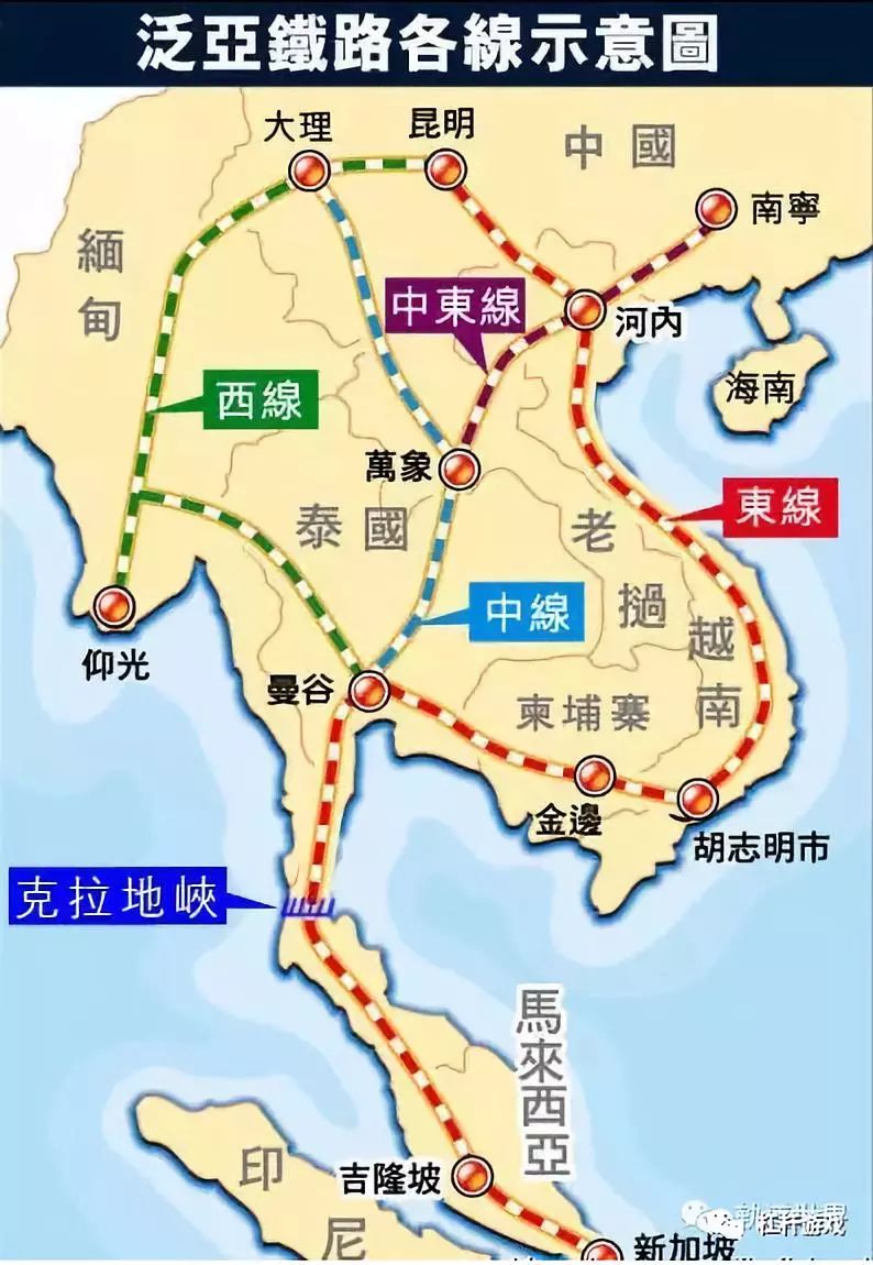 泛亚铁路各线路示意图 图片来源|轨道世界 另外,在(准)高铁走出去的