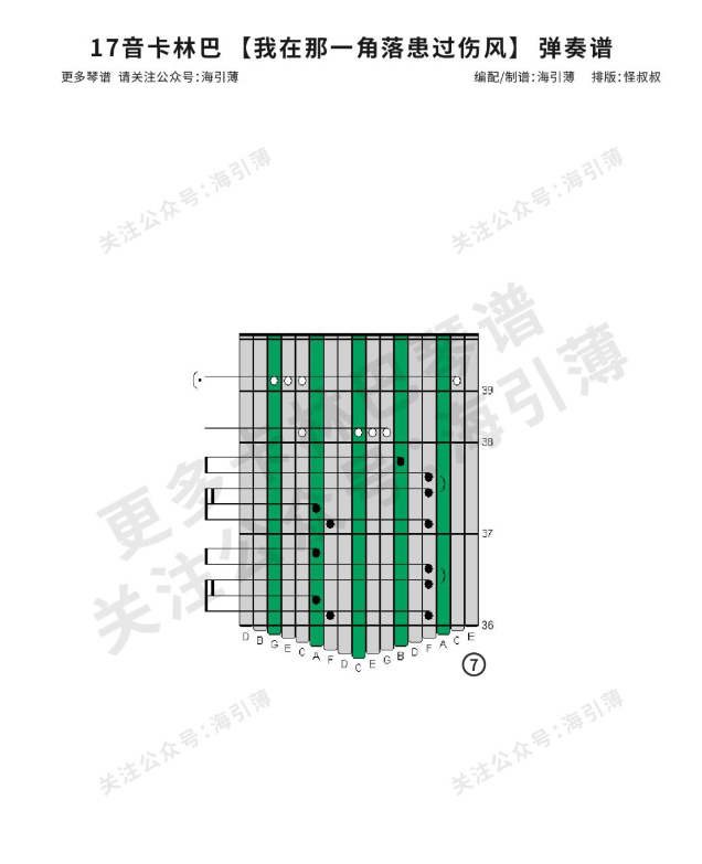 卡林巴琴谱子| 17音拇指琴曲谱《我在那一角落患过伤风》