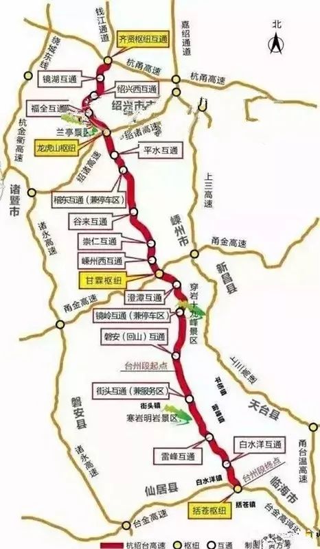 杭绍台高速公路起于钱江通道齐贤枢纽,终点台州市临海,线路全长约166