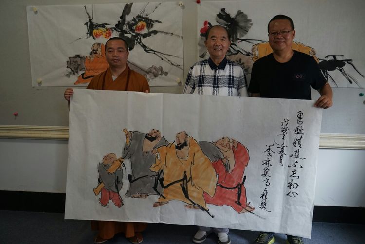 高占祥部长与画家养林合作中国画勇猛精进不忘初心