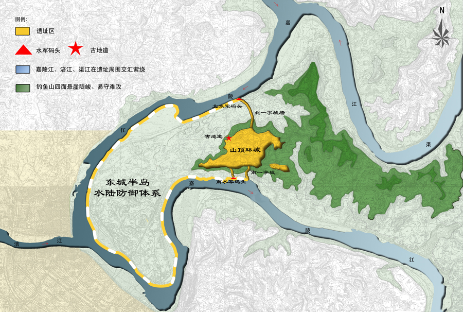 钓鱼城防御体系示意图(重庆文化遗产研究院)