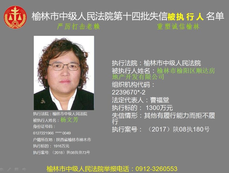 榆林发布失信被执行人黑名单 第一期216人成老赖（附名单） 综合 第1张