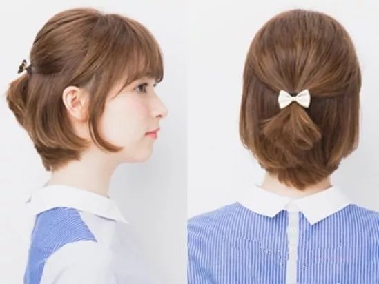 韩式短发半扎发型图片