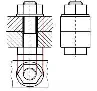 1d 两块板的剖面线方向相反 螺栓,垫圈,螺母按不剖画 螺栓的