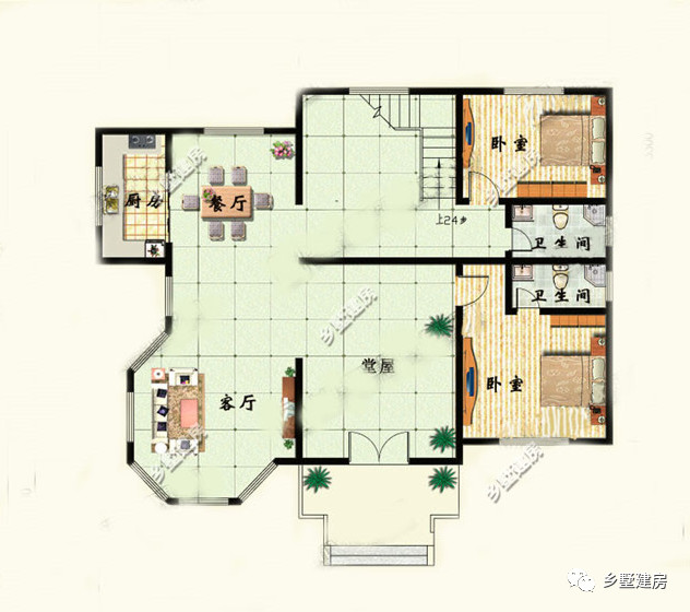 农村建房堂屋怎么能少的了呢,5款带堂屋的别墅点燃你