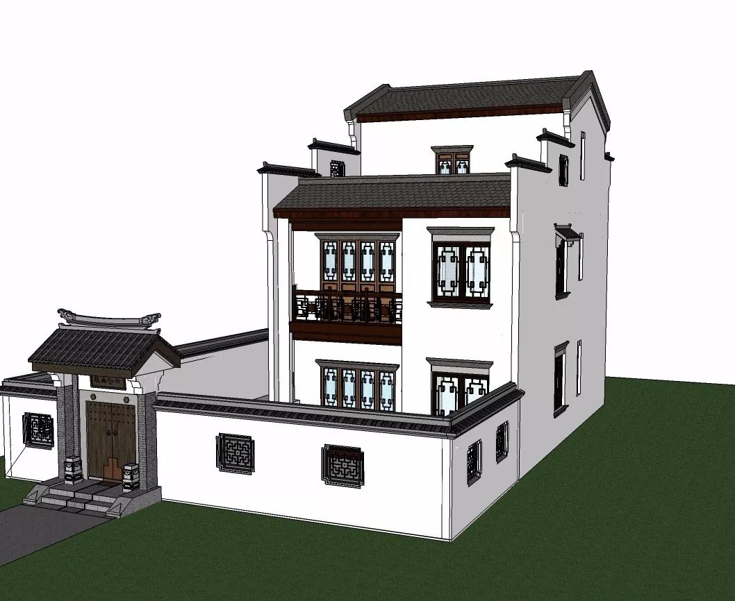 QH3024中式三层合院大气仿古带阳台别墅设计图农村全套自建别墅设计图纸 - 青禾乡墅科技
